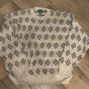 Towncraft Beige and Black Patterned Crewneck Sweater